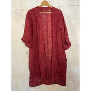 Soft Surroundings Whisper Linen Topper Red Lightweight Gauzy Kimono Shawl Small